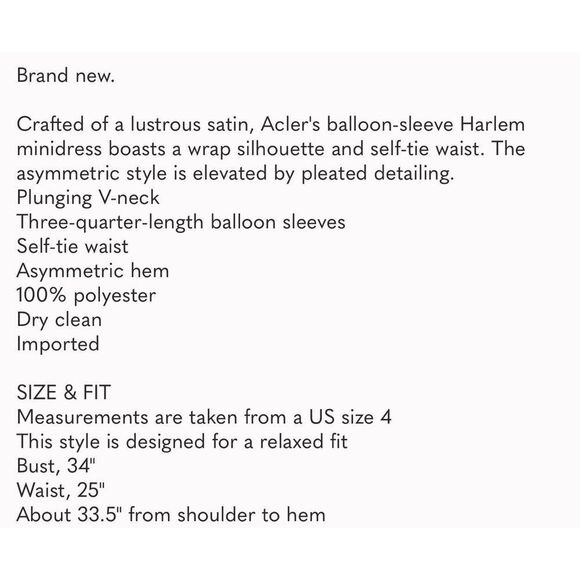 NWT ACLER satin wrap pleated Harlem dress in petrol US 4, $399 - Picture 13 of 13